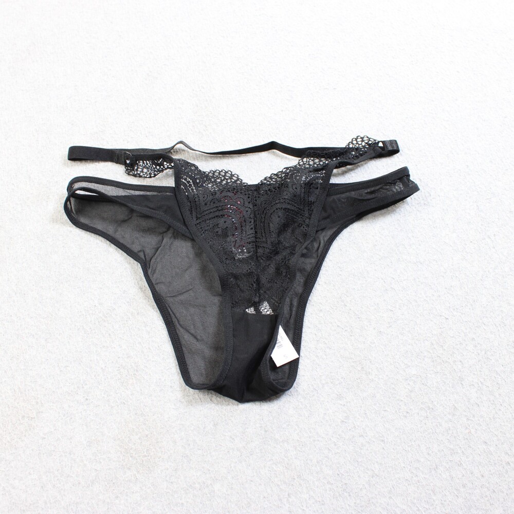 Adore Me Panties Women Small Black Lace Sheer Lingerie Sexy Strappy Cutout